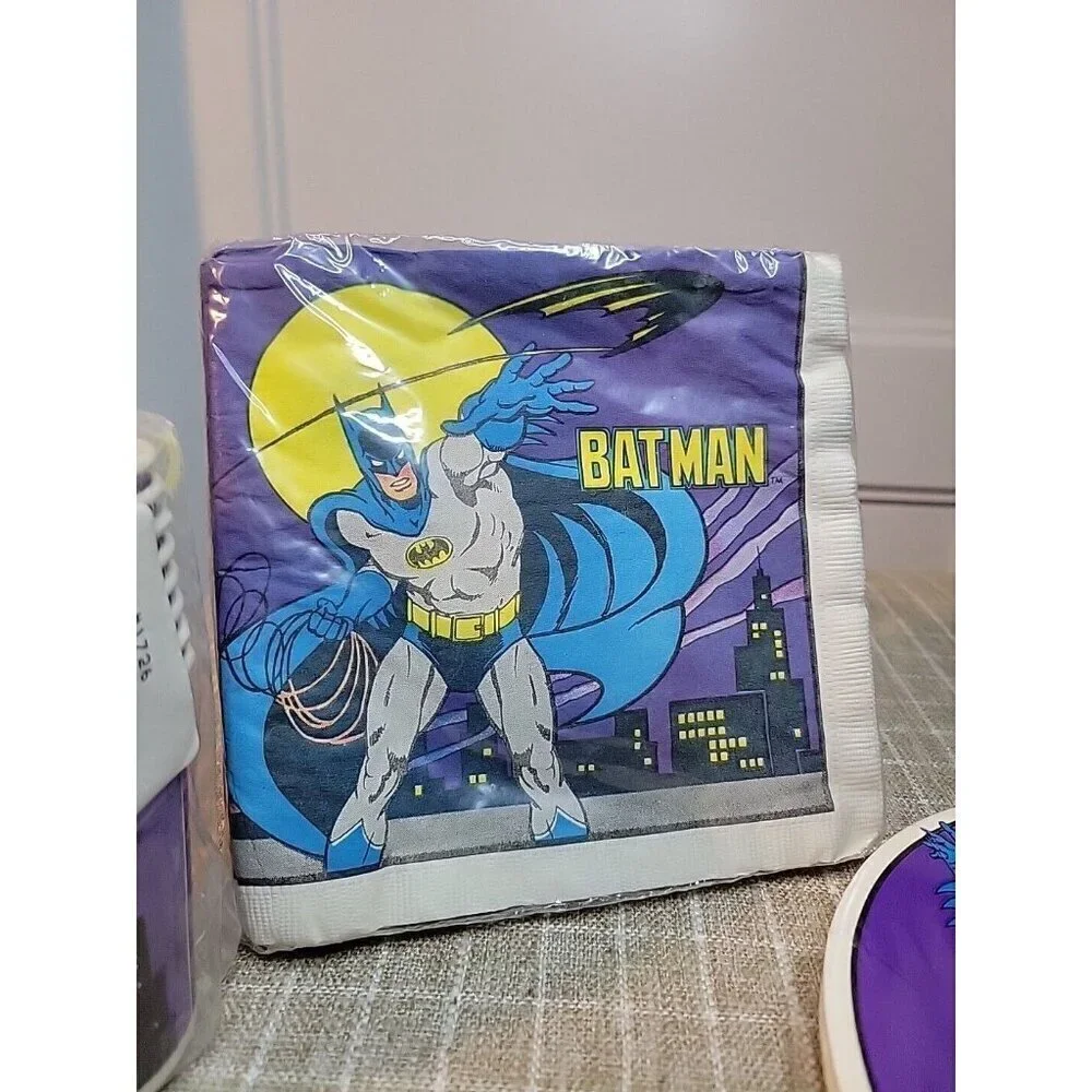 Rare Vintage 1989 BATMAN DC Comics Birthday Plates Sealed FULL SET! Cups & Napki